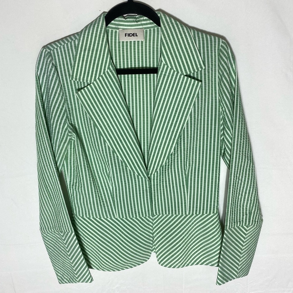 Vintage Fidel Green Striped Seersucker Cotton Blazer Jacket 4 Twee Coastal - Picture 16 of 16